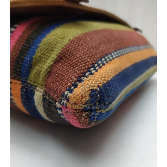 Fossil Maddox Multicolor Canvas Stripes Logo Pockets Zipper Crossbody Bag - Picture 8 of 14